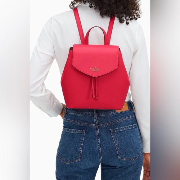 NWOT KATE SPADE Lizzie Medium Flap Saffiano Leather Backpack in Bikini Pink - Picture 2 of 10